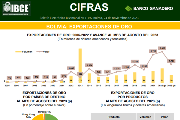 Las exportaciones de oro en Bolivia caen más del 88% en solo dos años
